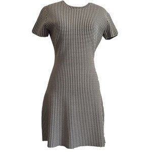 Theory Small Mini Dress Houndstooth Stretch Knit Pullover Short Sleeve Career